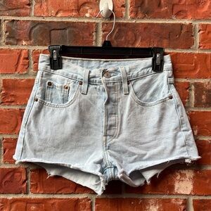 Levi's 501 Womens 24 High Rise Button Fly Frayed Hem Cut Off Blue Jean Shorts